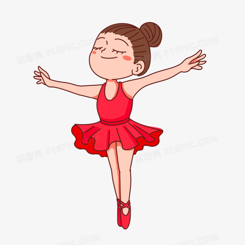 手绘卡通可爱跳芭蕾女孩免抠素材