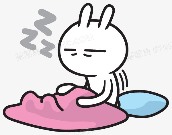 睡觉的卡通白色兔子