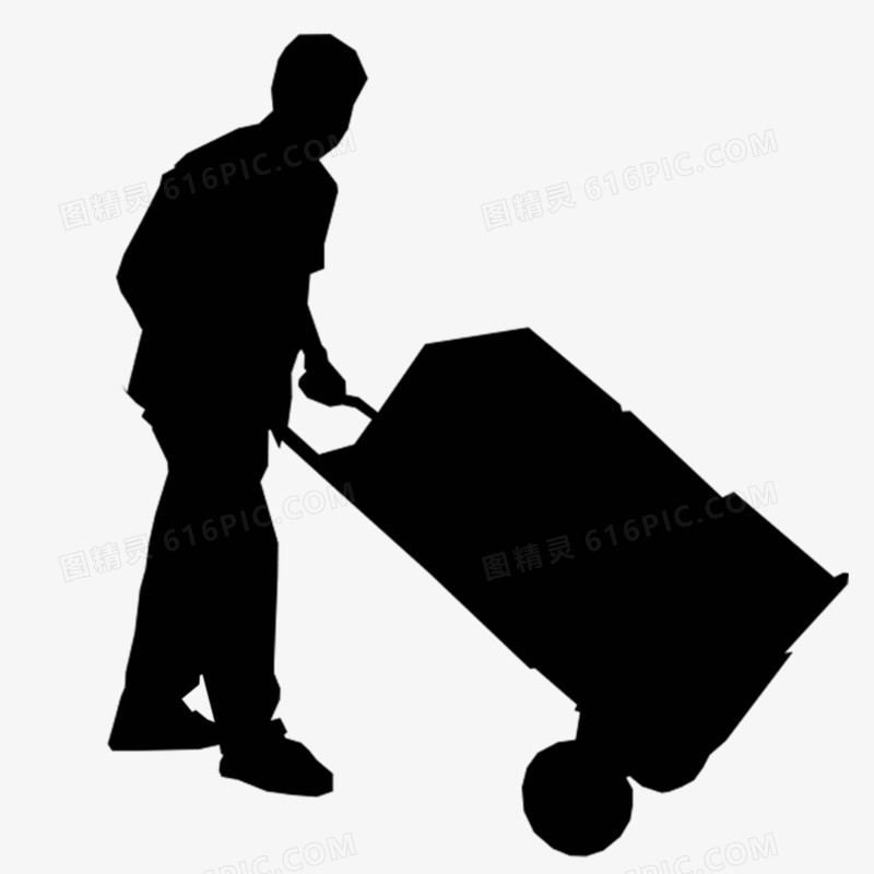手绘工人卸货剪影素材