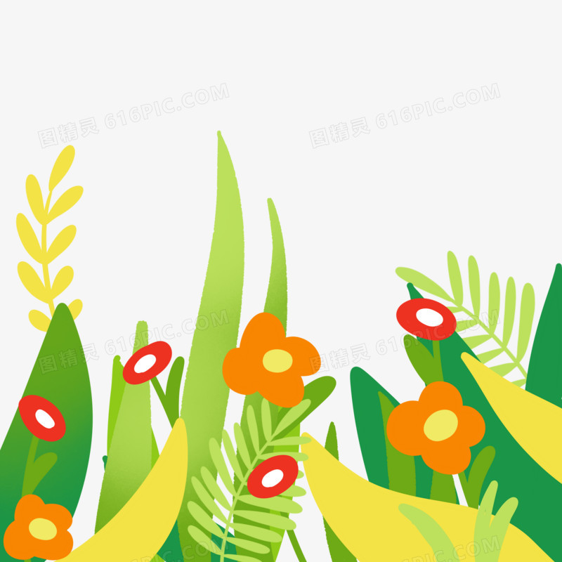 手绘卡通植物花丛装饰素材