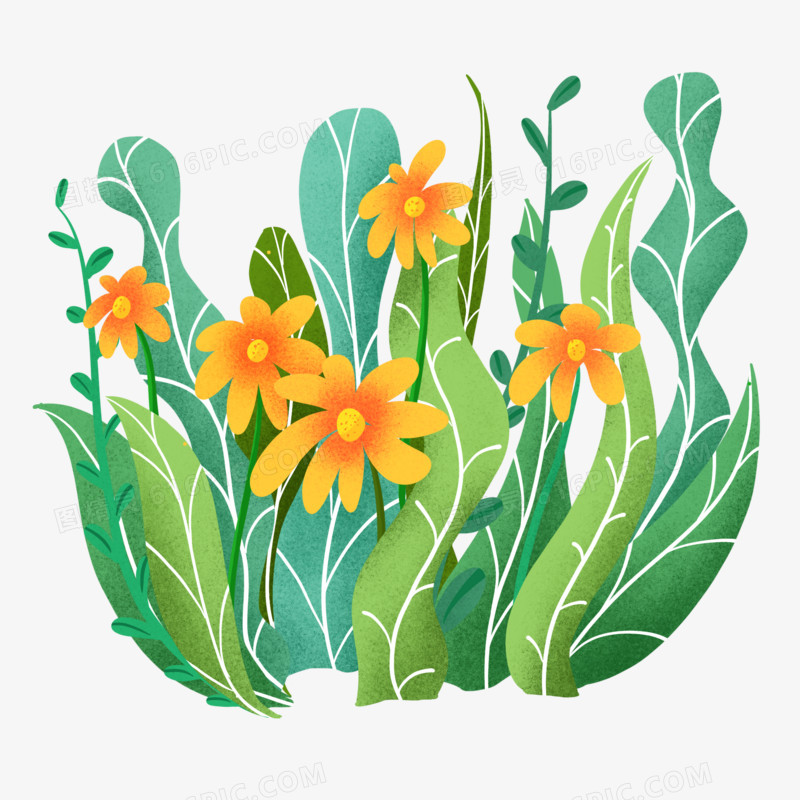 手绘插画风花丛免抠装饰元素