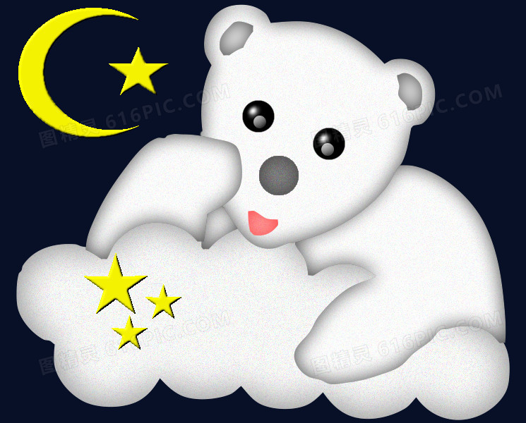 白色卡通可爱小熊设计月亮星星