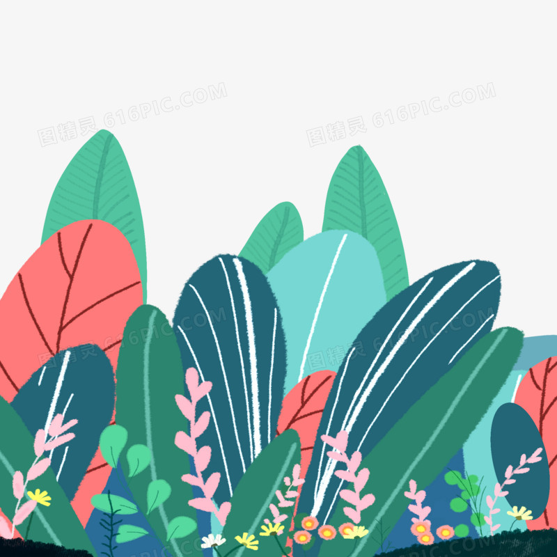 扁平手绘植物花丛装饰素材