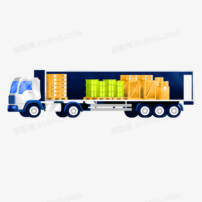 卡通手绘免抠大型集卡车辆运货素材