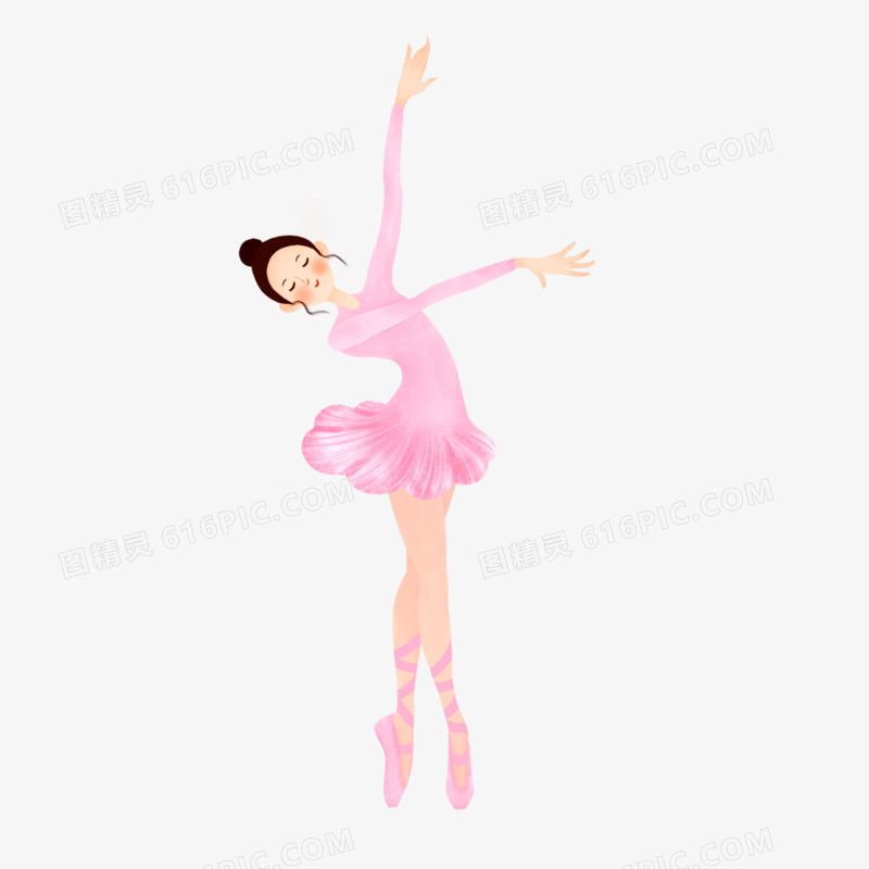 卡通手绘女孩跳芭蕾舞元素