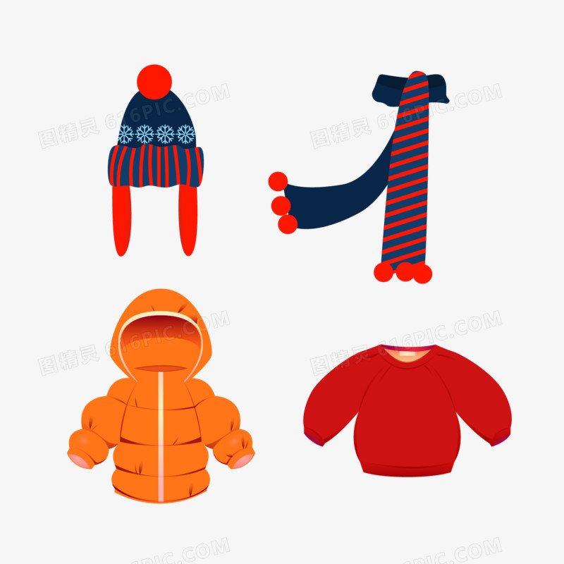 一组卡通儿童冬装套装合集素材