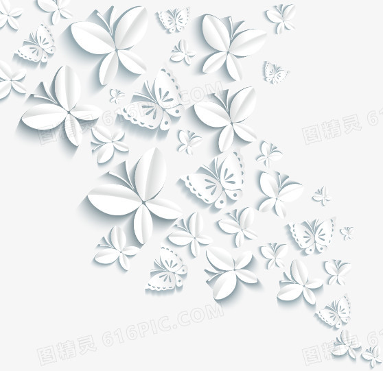 创意高清白色的花卉蝴蝶纹理