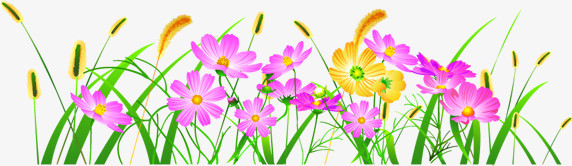 春天手绘粉黄色花丛