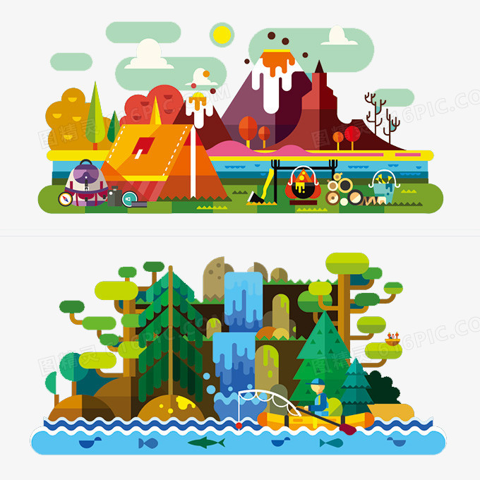 游乐场山水树木风景