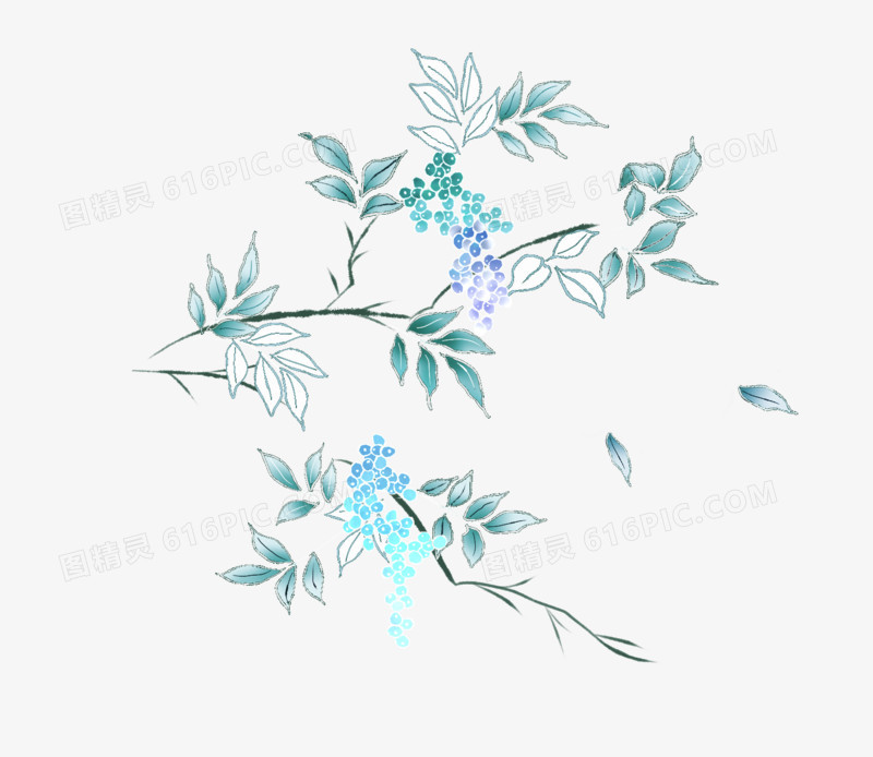 蓝色植物花朵图案
