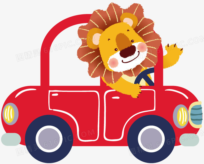 开小汽车的狮子卡通图案