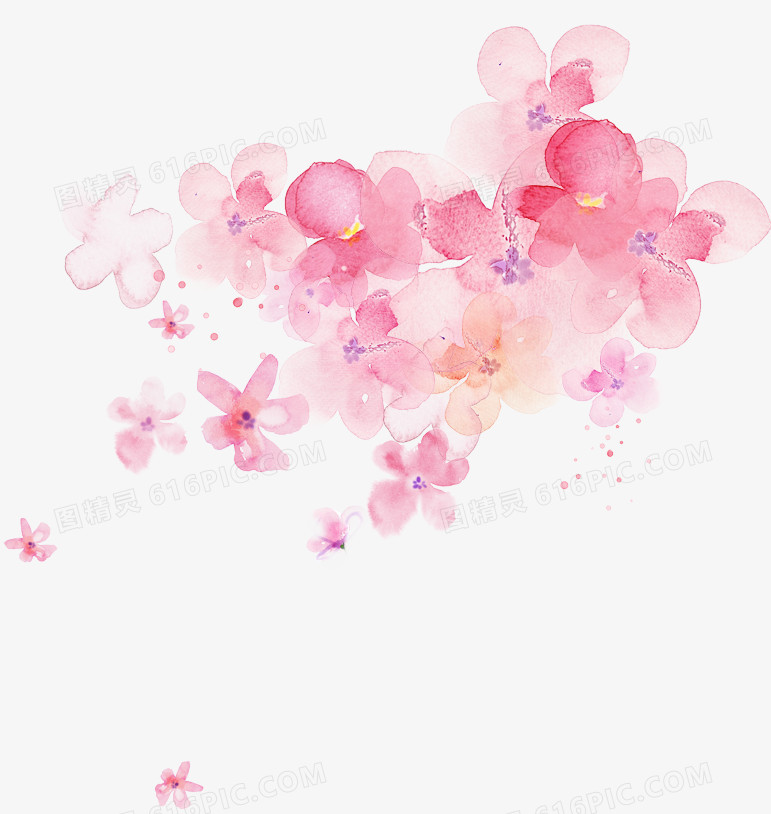 粉色水彩花朵手绘梦幻