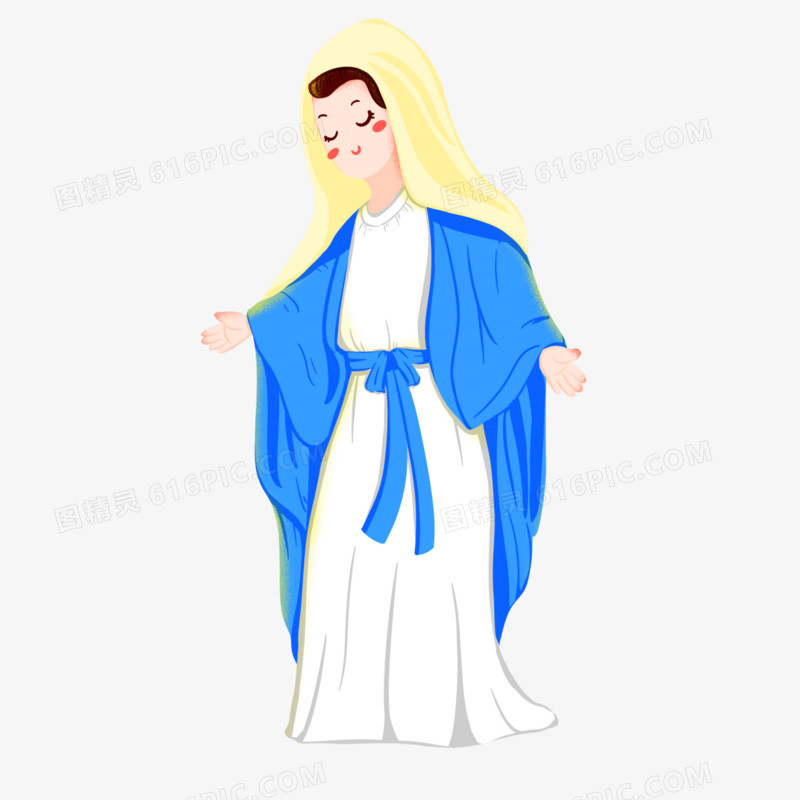 卡通手绘基督教圣母玛利亚元素