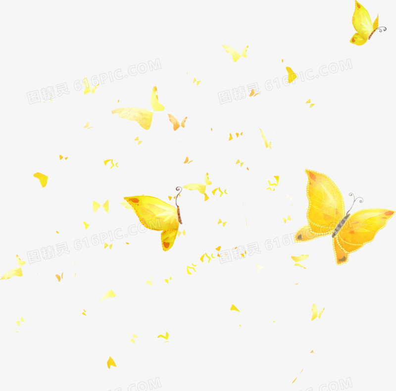 手绘黄色风中纷飞蝴蝶