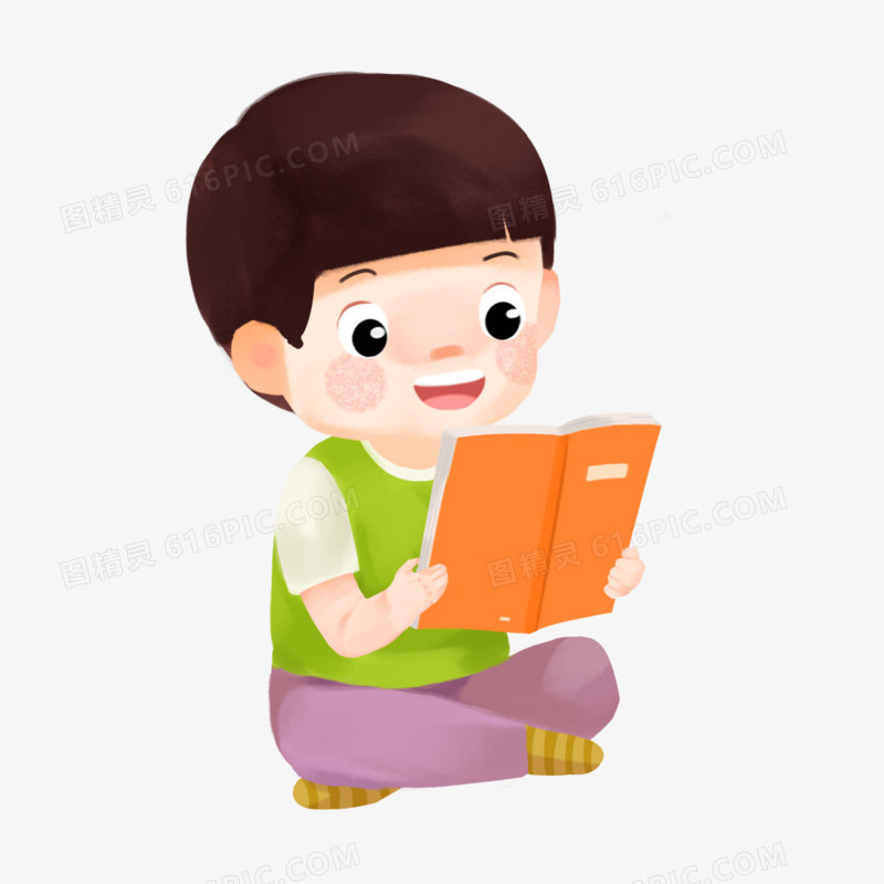 卡通手绘看书的小男孩素材