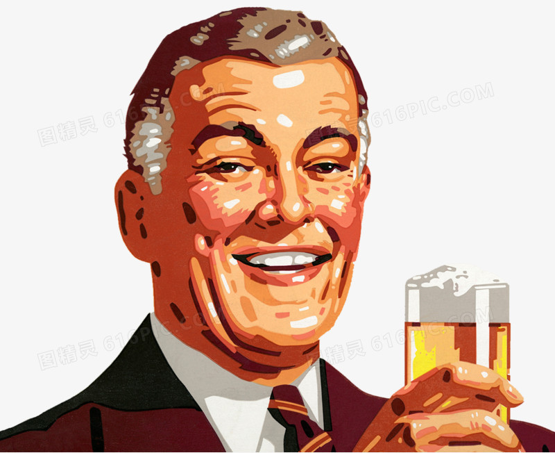 喝啤酒的男人插画
