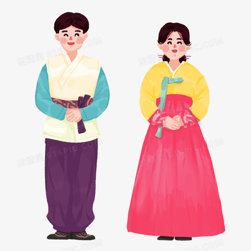 手绘韩式服装男女插画元素