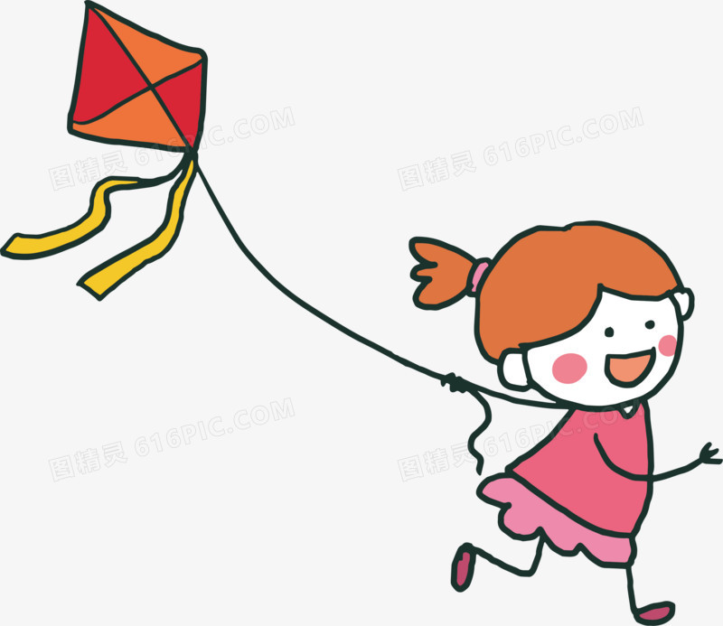 放风筝的小女孩卡通矢量图