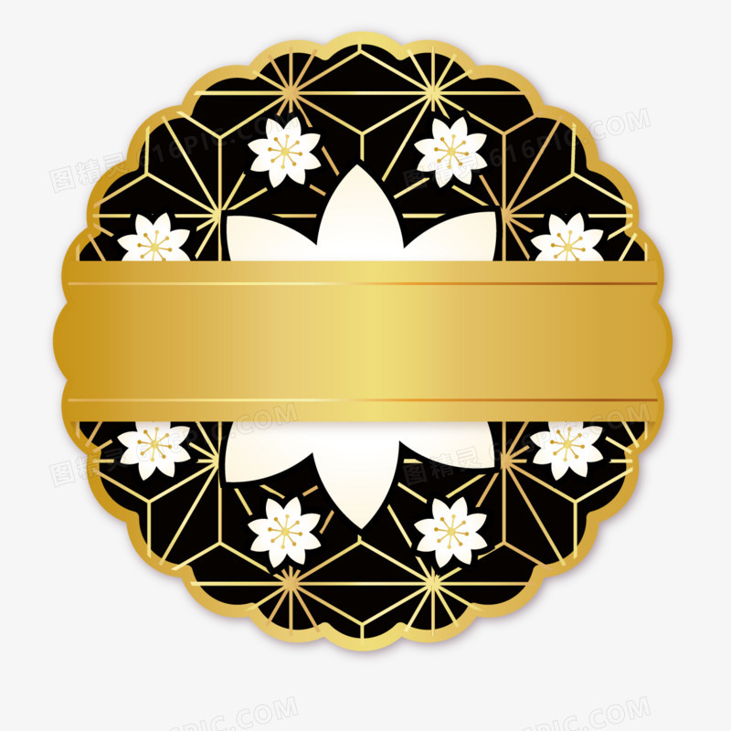 日本黑色和黄金标签圆形中间金色