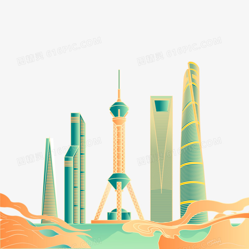 手绘矢量国潮上海城市素材