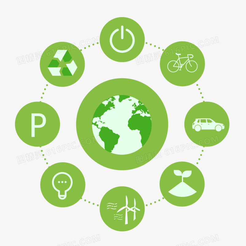 手绘绿色新能源平面示意图标素材