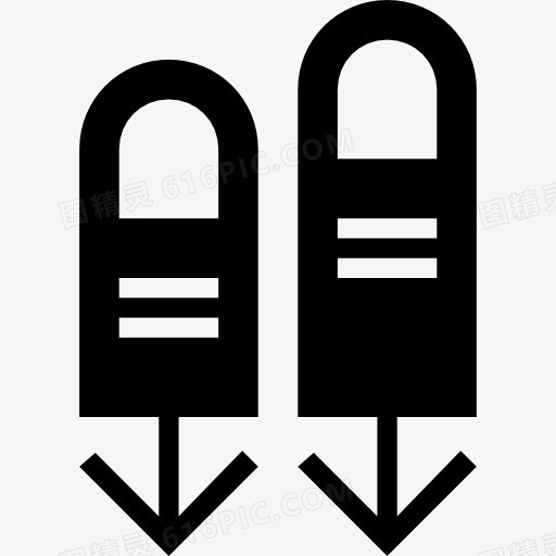 两个手指向下滑动手势的黑色象征图标