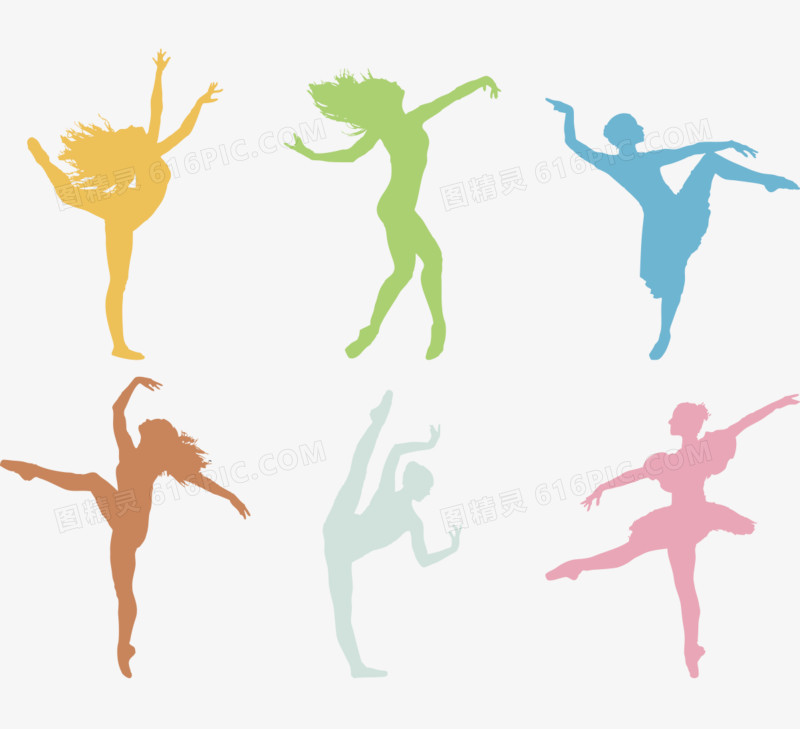 彩色各种姿势舞蹈女性剪影