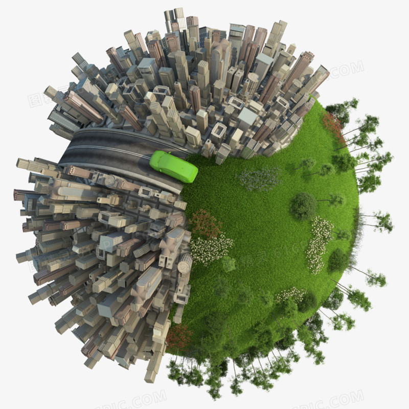 创意地球卡通卡通地球环保素材 环保地球城市