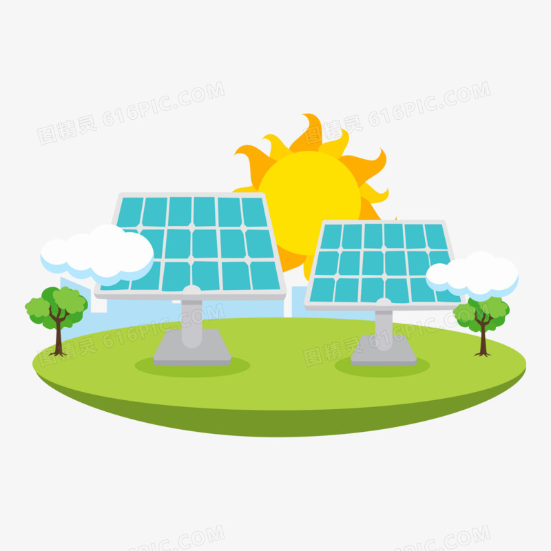 手绘矢量太阳能环保发电插画素材