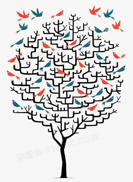 仙境元素森林系素材 创意树木小鸟