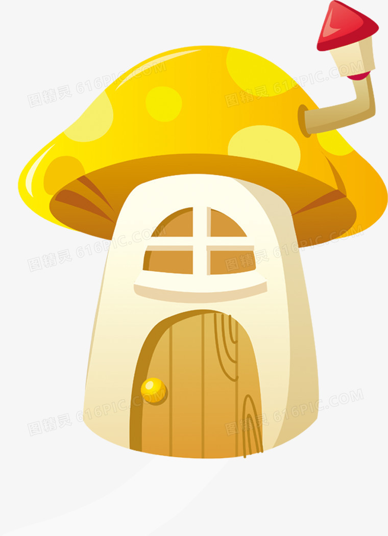 手绘黄色蘑菇房屋