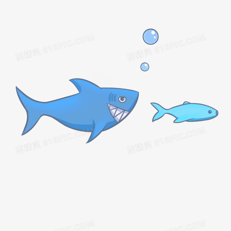 手绘简笔画海底大鱼吃小鱼元素