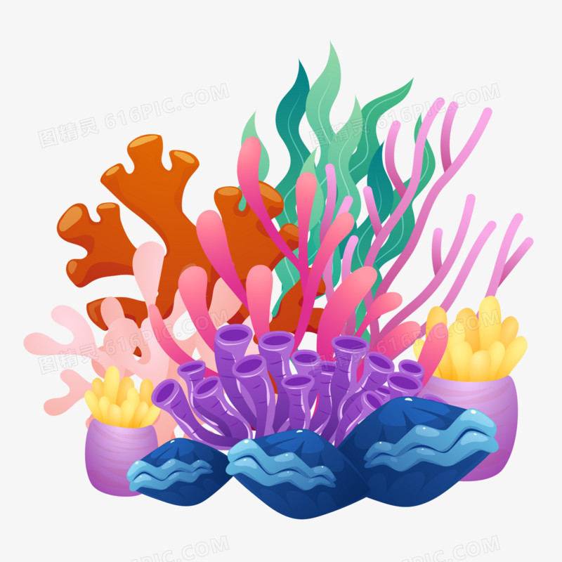手绘海底水草珊瑚免抠素材