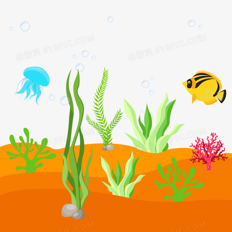 卡通彩色海洋生物水草素材