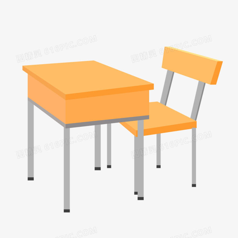 手绘单人学生桌椅素材