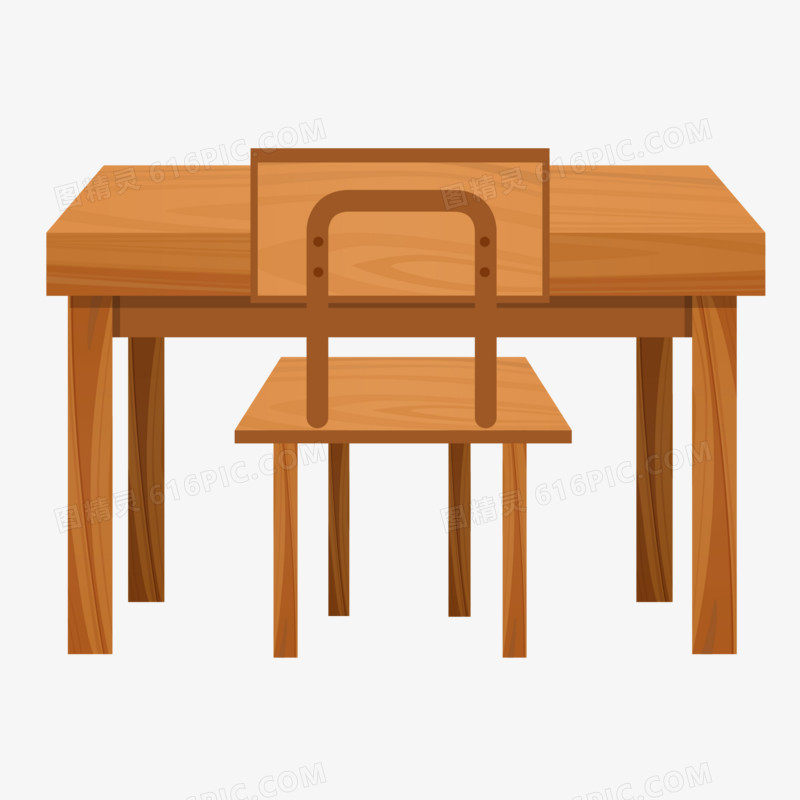 手绘单人学生桌椅免抠素材