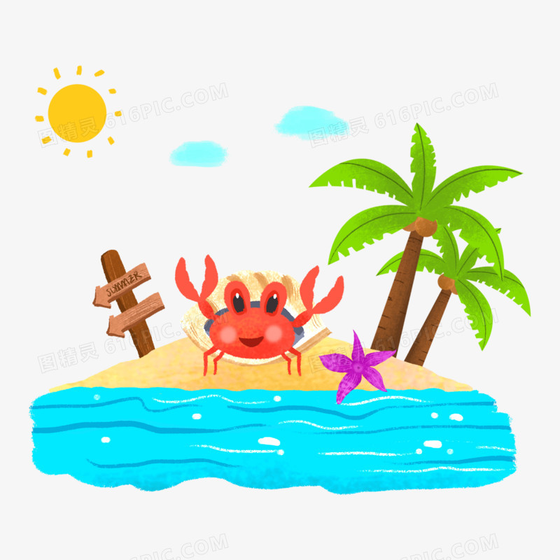 卡通手绘海洋小螃蟹素材
