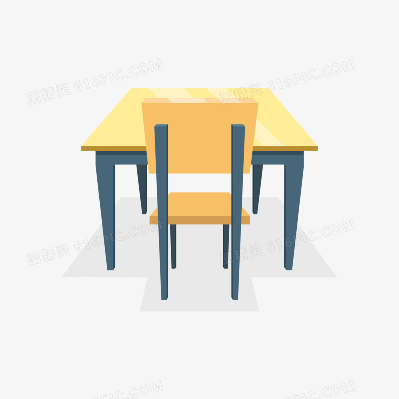 手绘单人木质学生桌椅素材