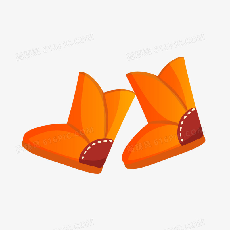 手绘矢量橙色冬季棉靴素材