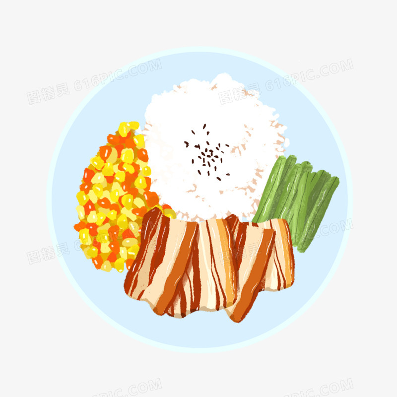 卡通手绘酱肉米饭元素