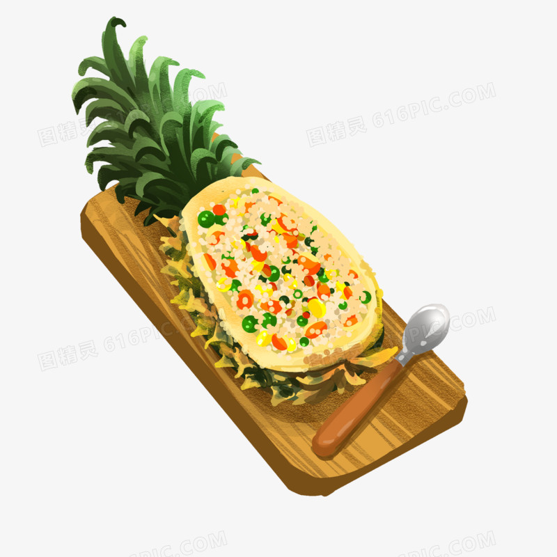 手绘食物菠萝饭插画元素