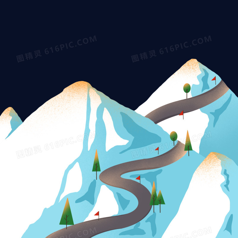 手绘雪山滑雪赛道免抠元素