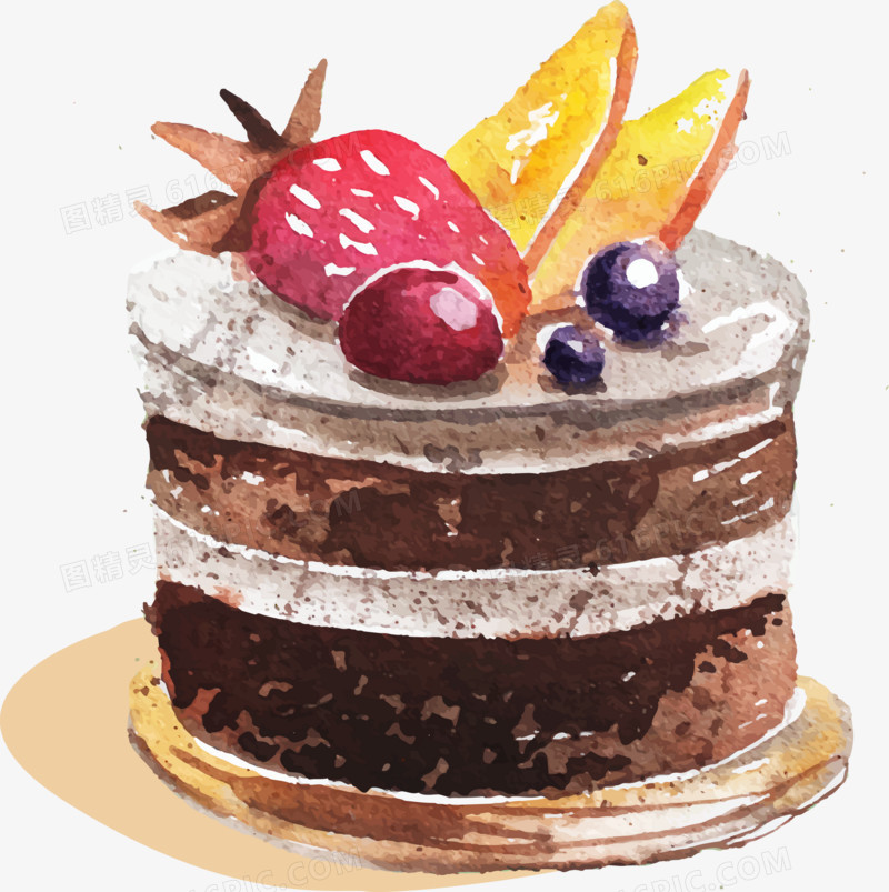 水彩水果甜点蛋糕