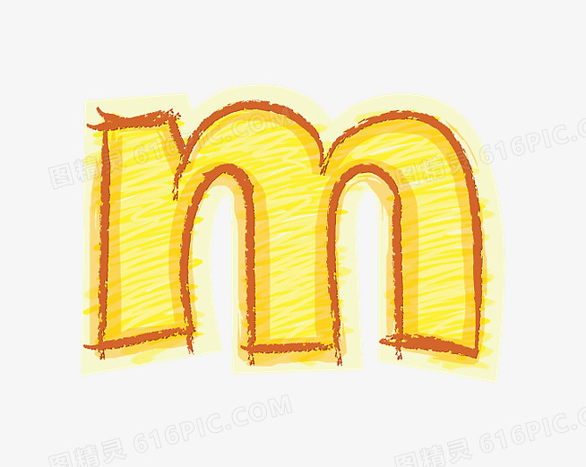 橙色手绘字母m