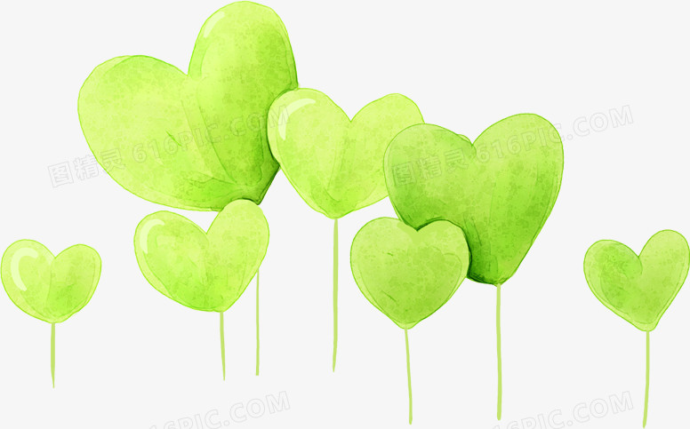 手绘绿色爱心植物创意