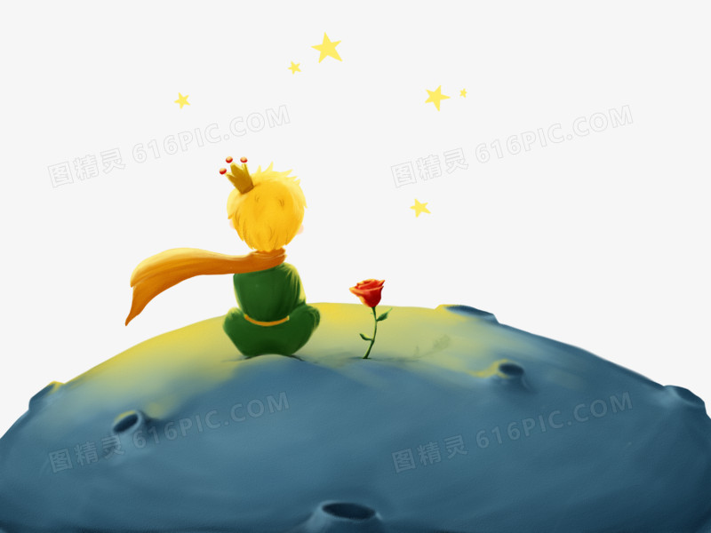 手绘插画小王子与玫瑰免抠素材