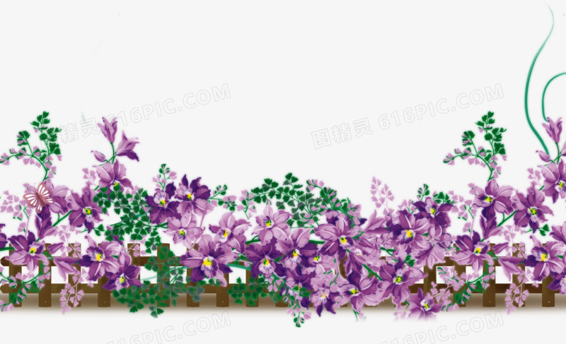 紫色花朵栅栏素材