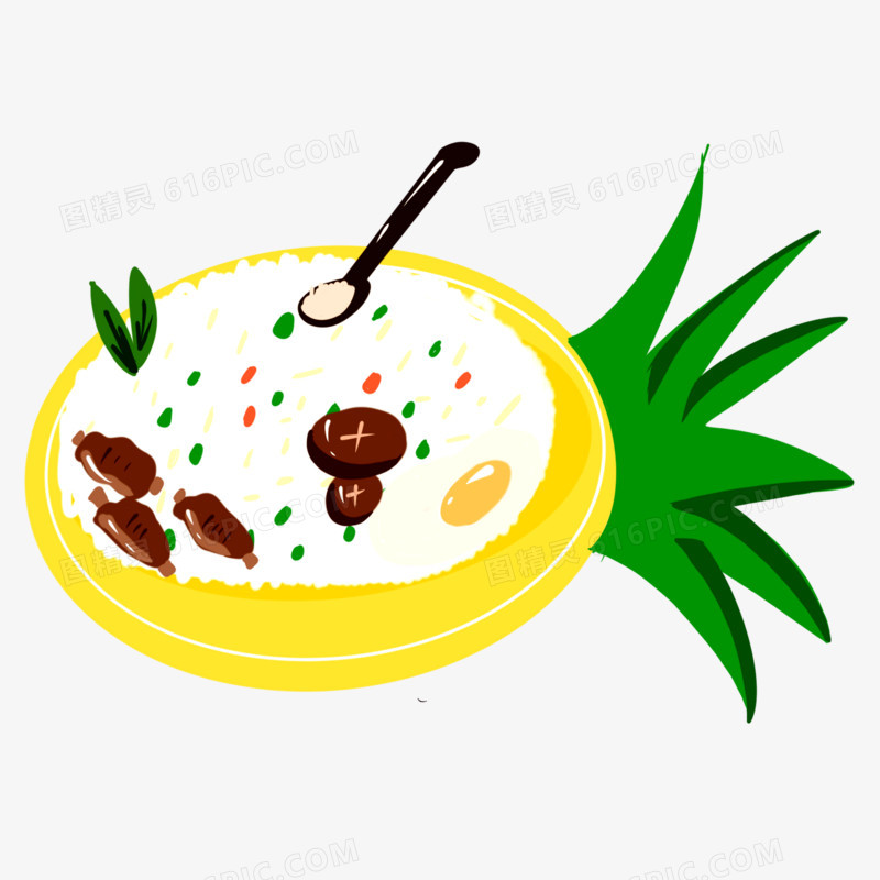 卡通手绘菠萝饭美食元素