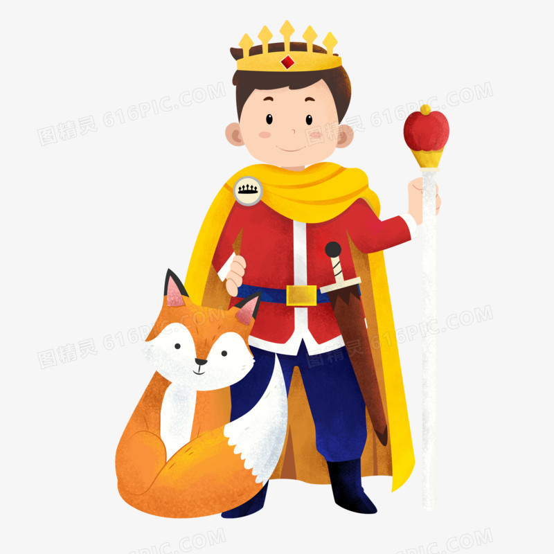 手绘卡通王子与狐狸素材