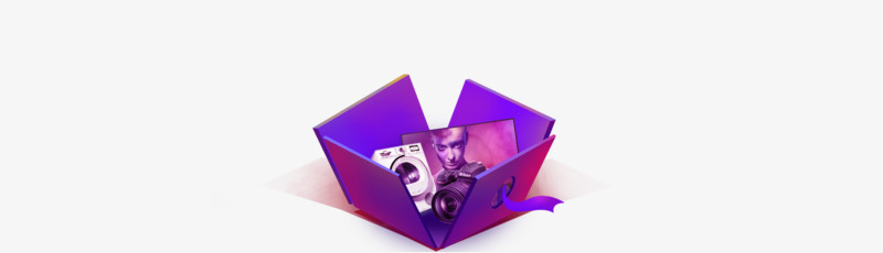 紫色礼物盒子相机相片